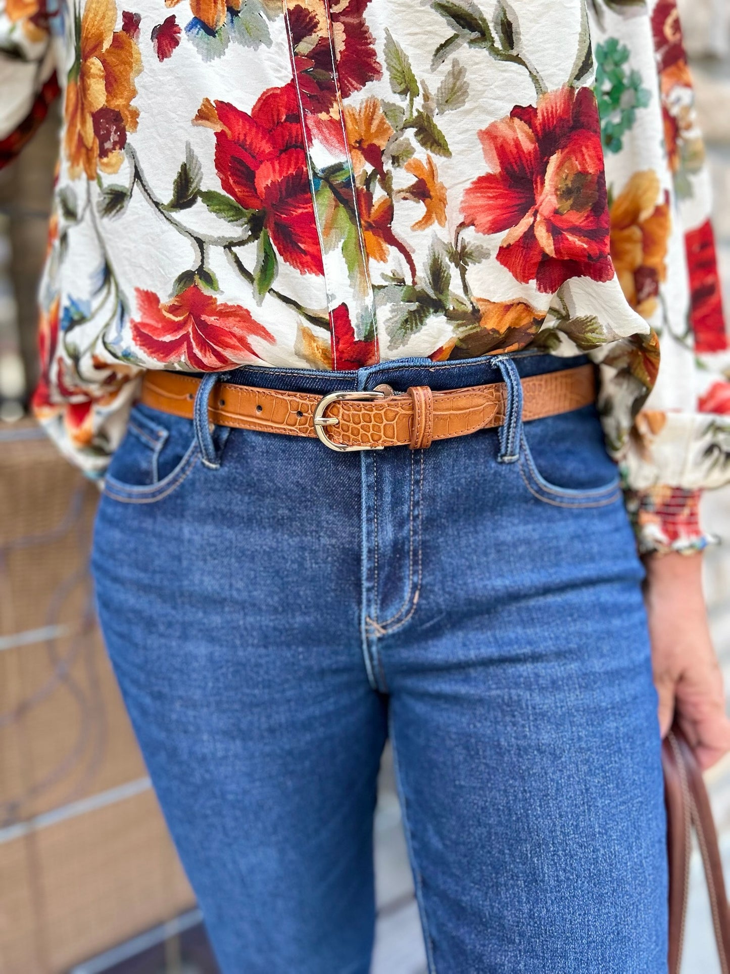 Camel Skinny Leather Belt
