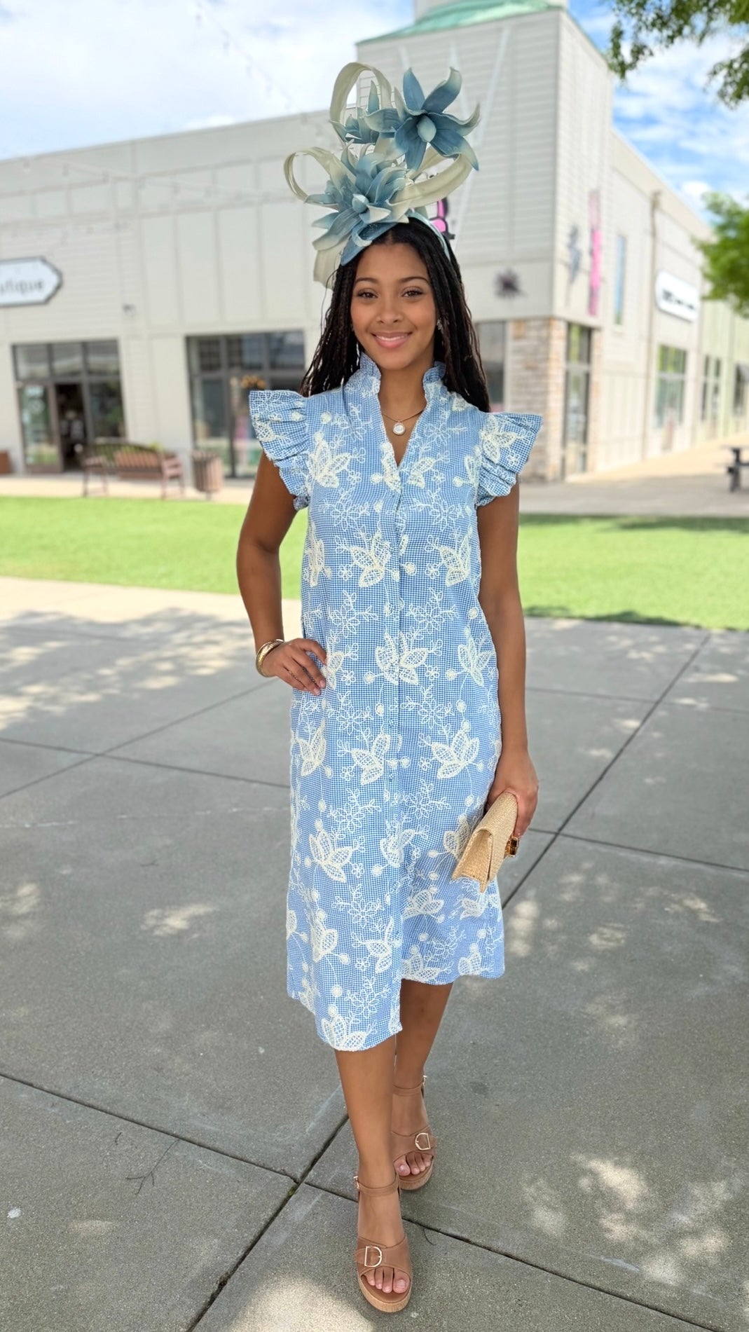 Kenzie Floral Embroidered Dress - Blue