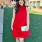 Ruffle Neck Shift Dress - Red