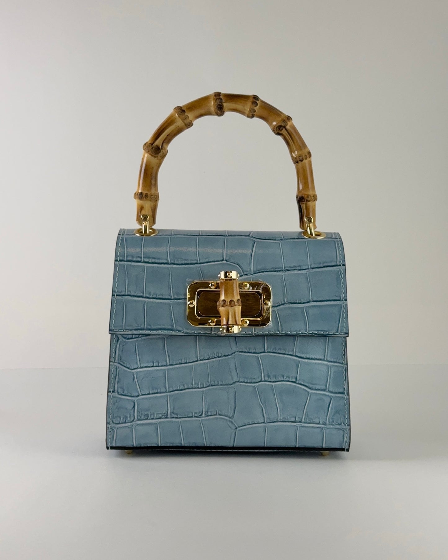 German Fuentes Bamboo Leather Bag - Sky Blue