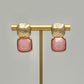 Bold Square and Gold Stone Earrings - Pink