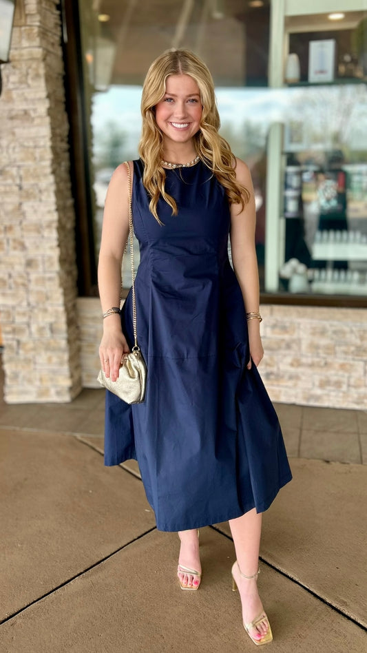 Daniella Linen Midi Dress - Navy