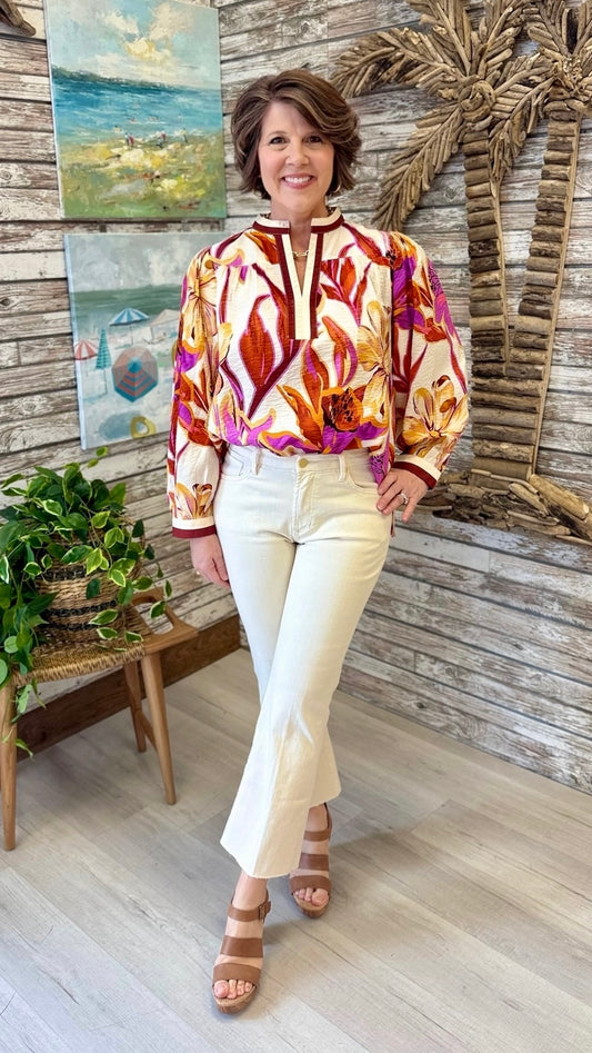 Molly Floral Mix Top - Brick