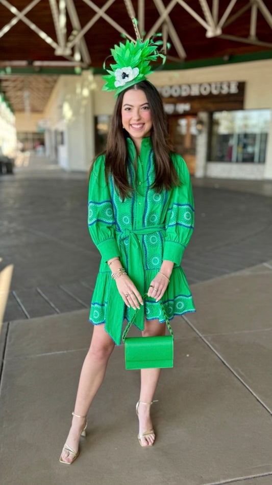 Tyler Boe Christy Embroidered Skimmer Dress - Green