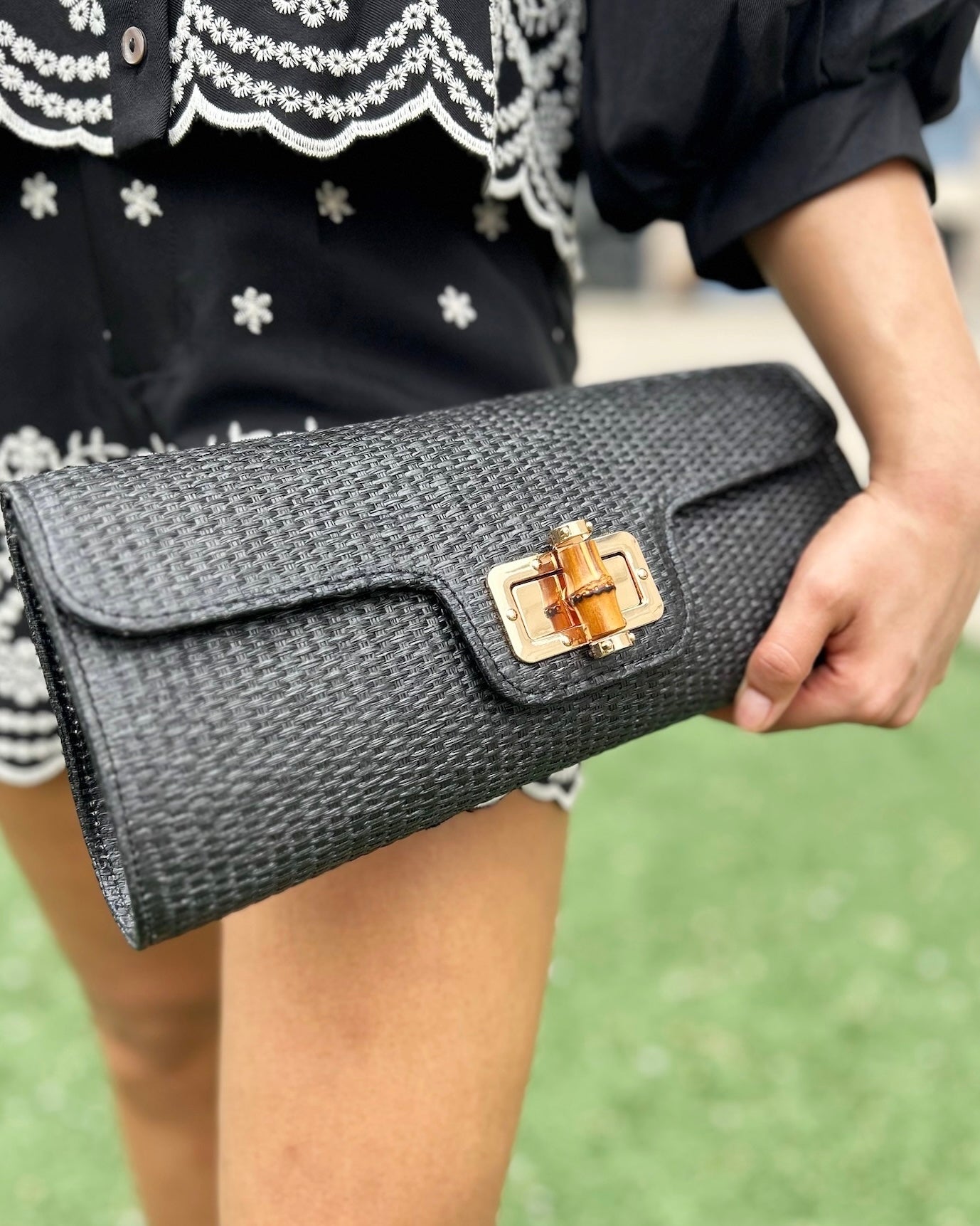 Bamboo Clutch Bag - Black