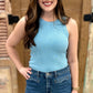 Another Love Cora Ribbed Round Neck Tank - Dusty Blue