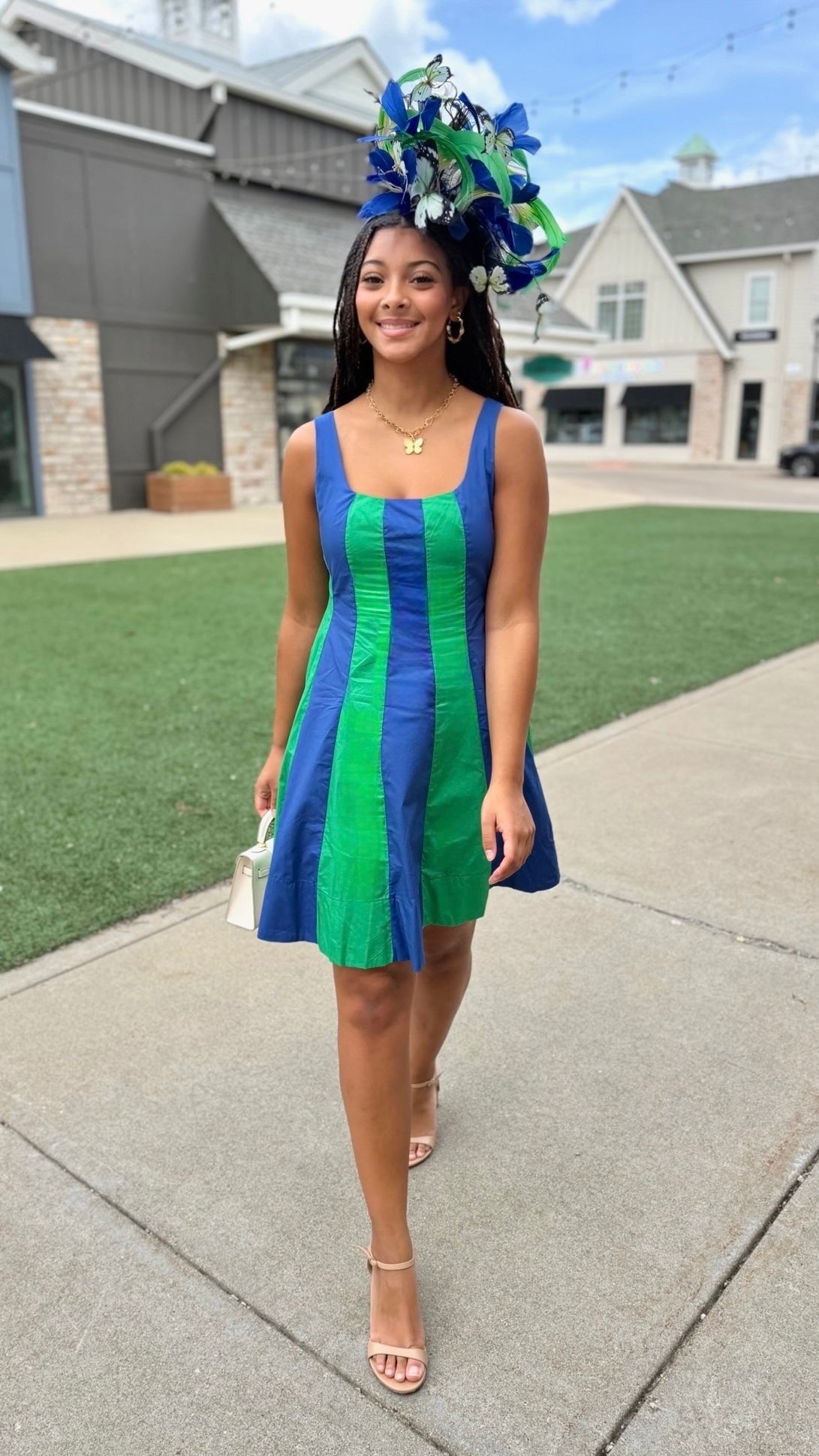 Madison Color Block Mini Dress - Blue/Green