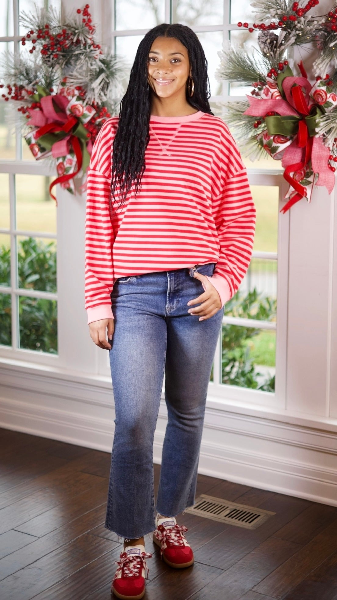 Calla Striped Pullover - Red/Pink