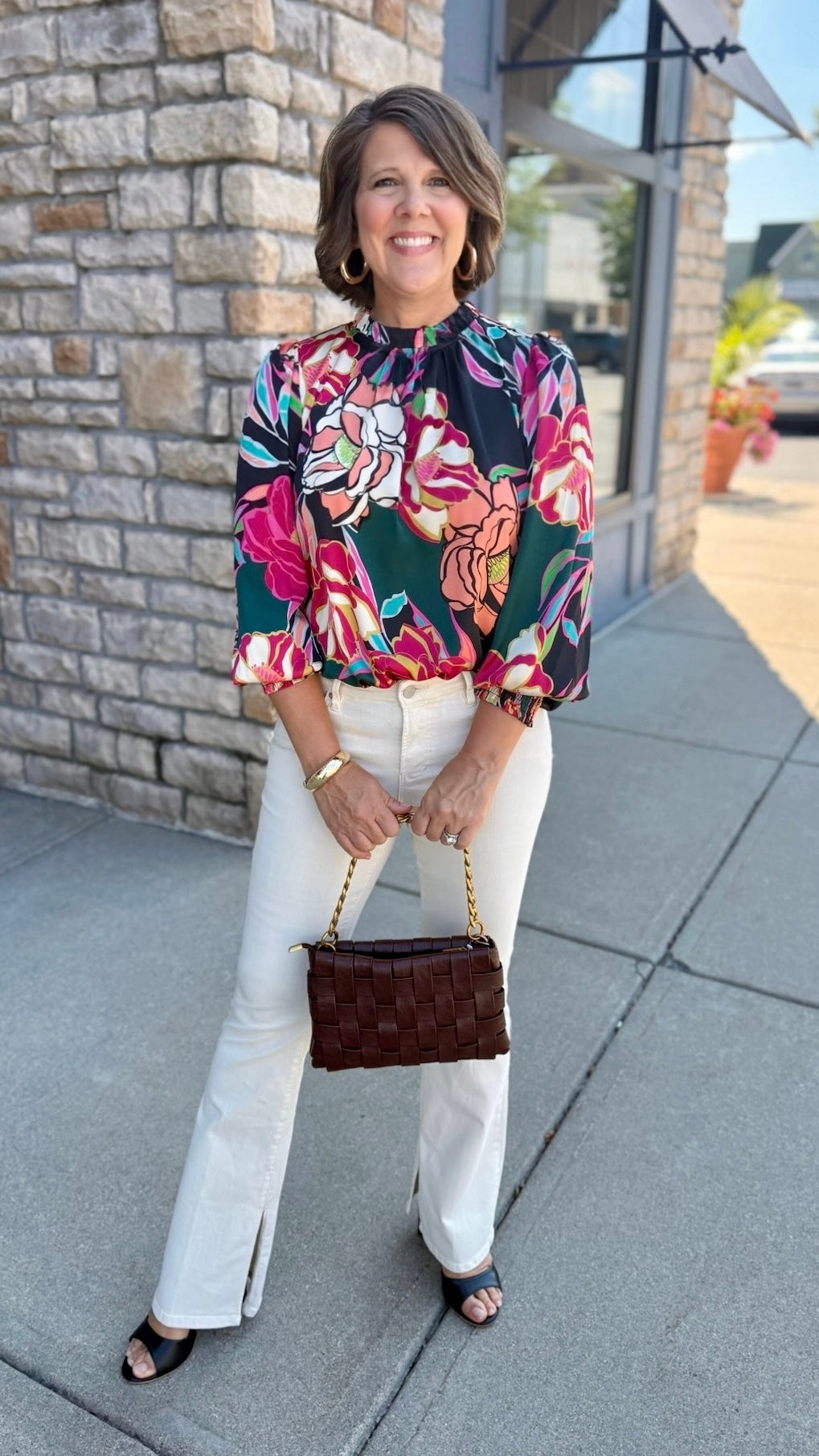 Tara Black Floral Silky Blouse