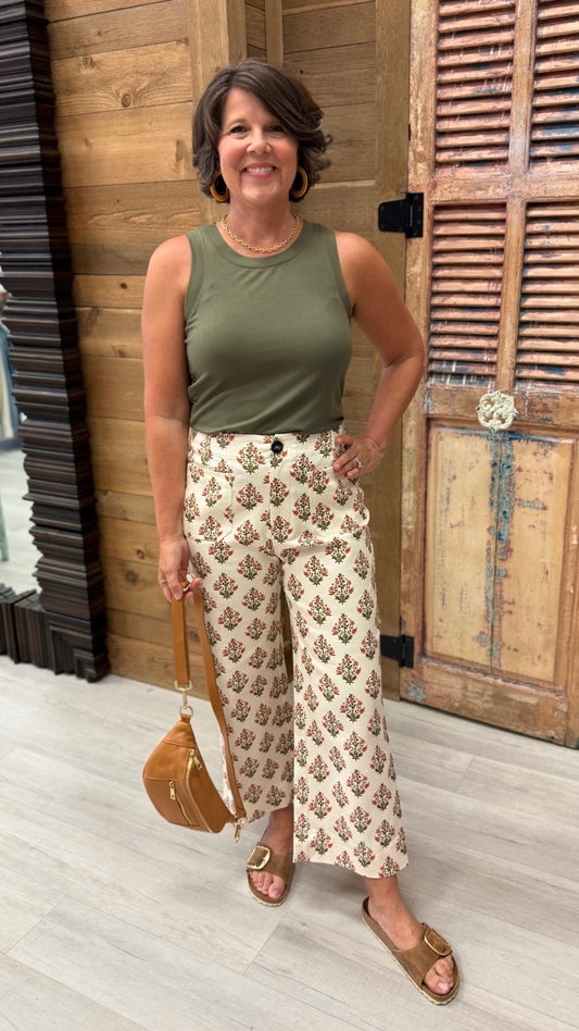 Margaret Floral Stretch Pants - Tangerine