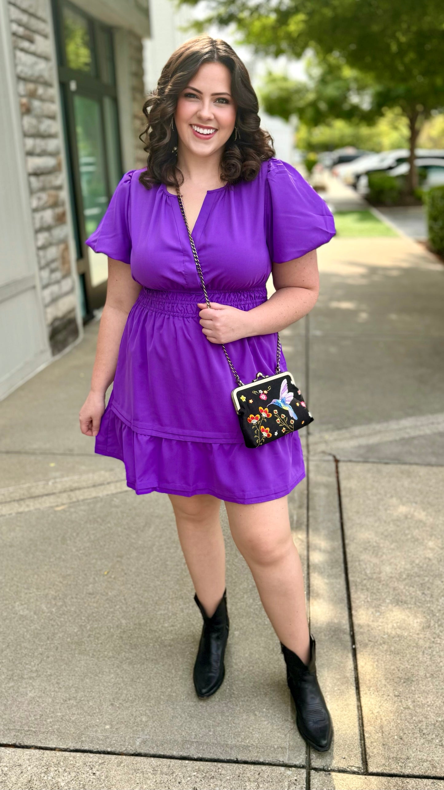 Perfect Puff Sleeve Dress - Purple