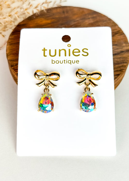 Gold Bow & Bling Teardrop Earrings - Prism