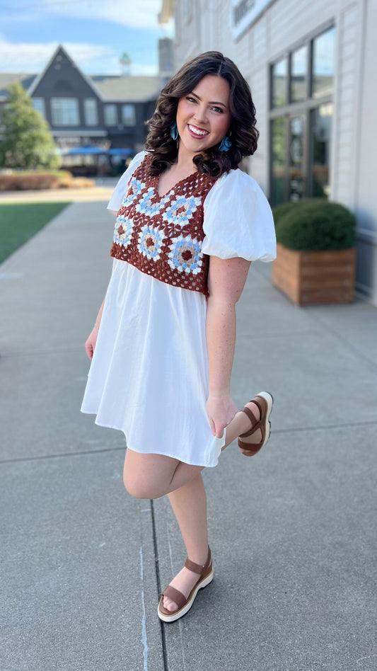 Crochet Overlay White Dress