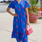Elena Fan Floral Midi Dress - Royal