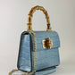 German Fuentes Bamboo Leather Bag - Sky Blue