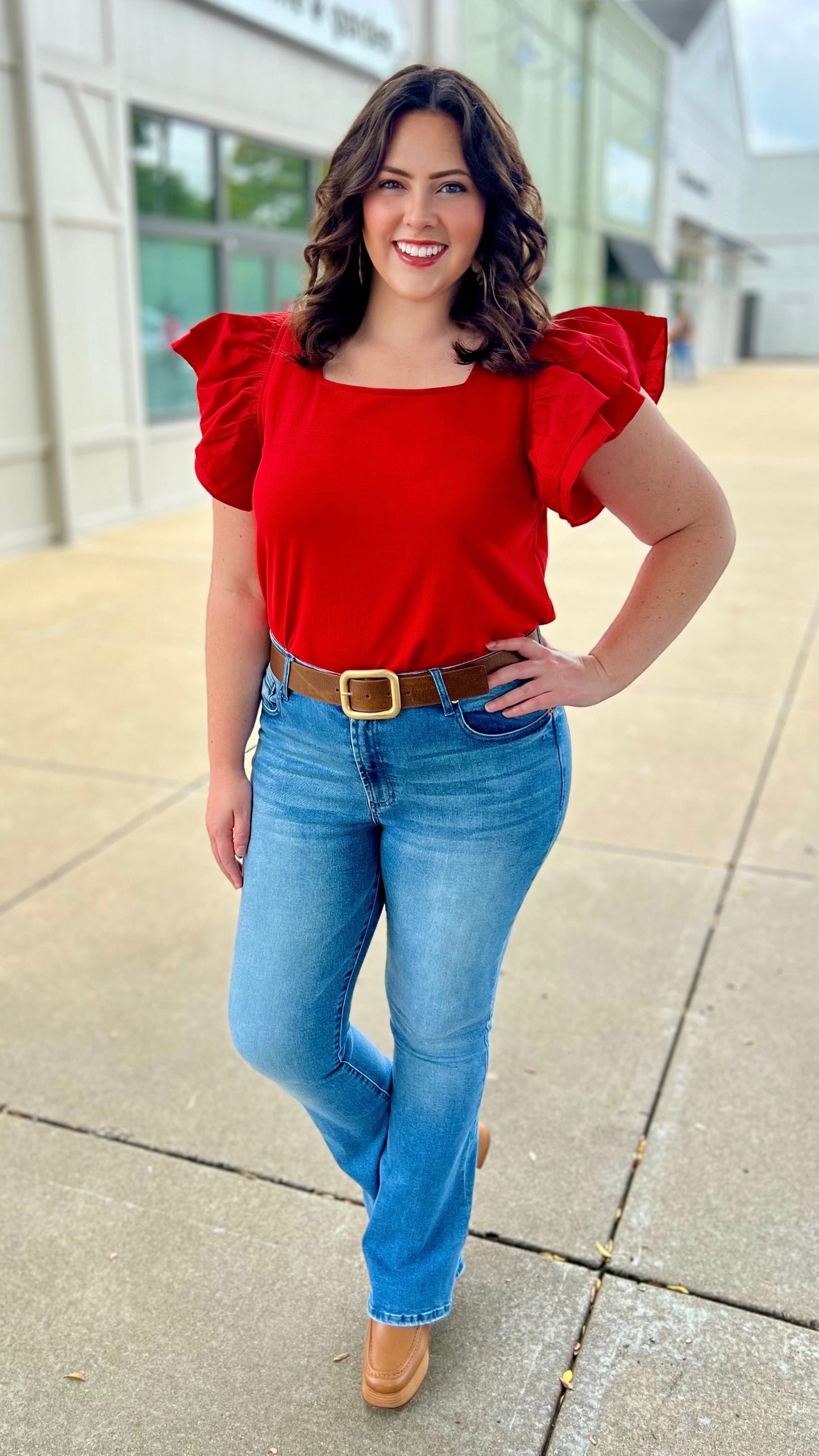 Flutter Square Neck Top - Red