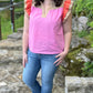 Colorblock Flutter Sleeve Top - Pink