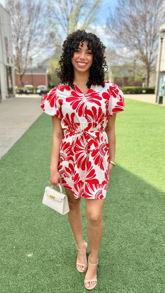 Sofia Nelda Dress - Red Damascus