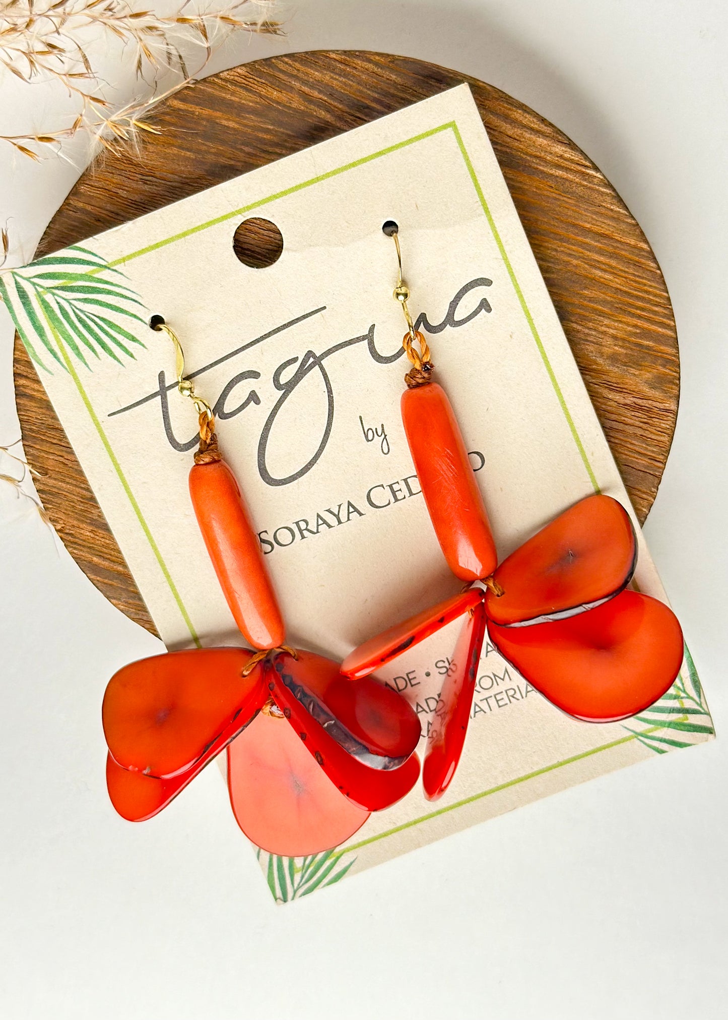 Tagua Anita Earrings - Poppy Coral