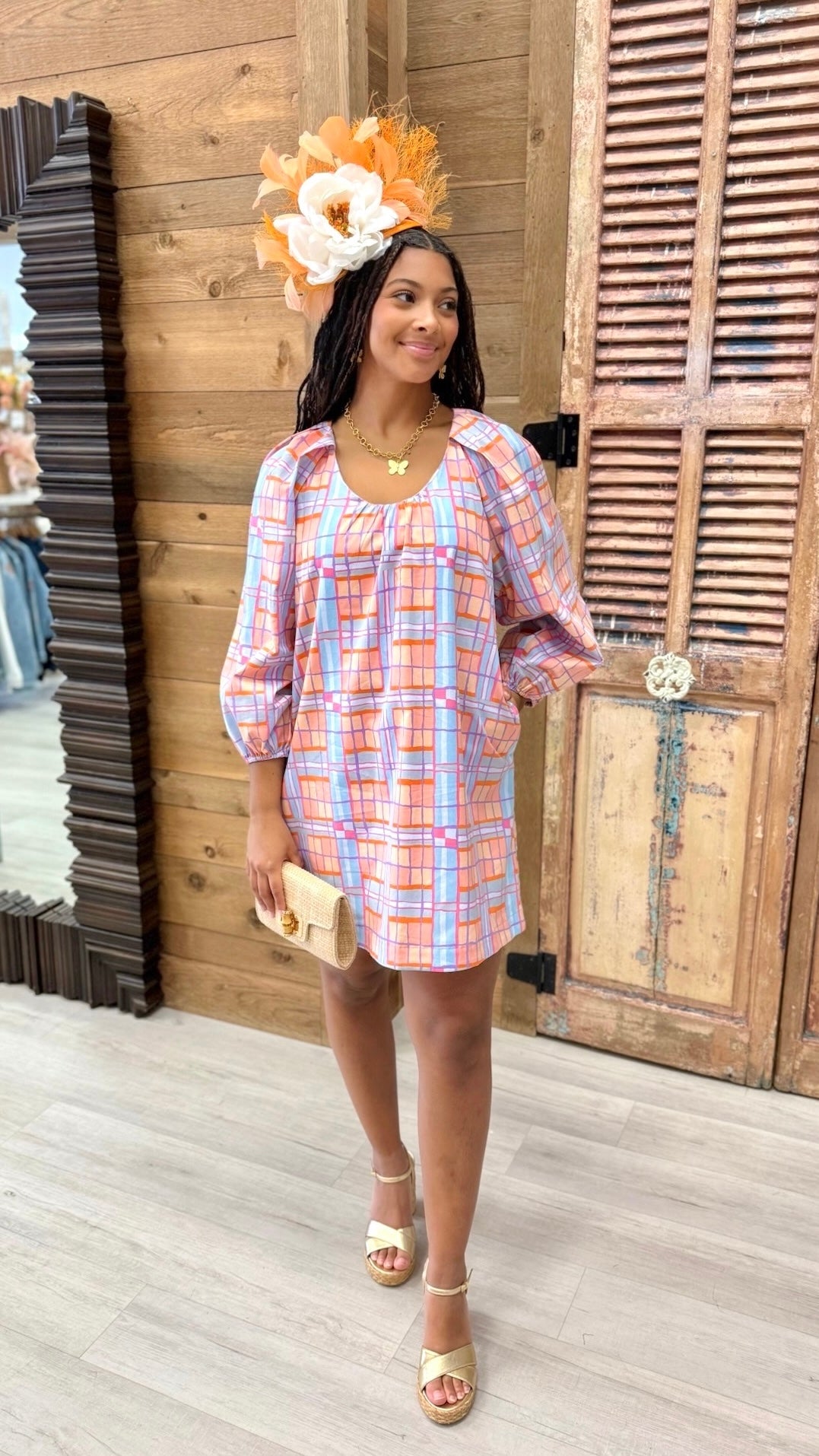 Uncle Frank Big Roses Dress - Plaid