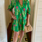 Flora Short Sleeve Flower Print Dress - Green