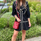 Rachel Black Ruffle & Ecru Trim Dress
