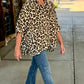 Lavish Leopard Dolman Sleeve Button Blouse - Ecru