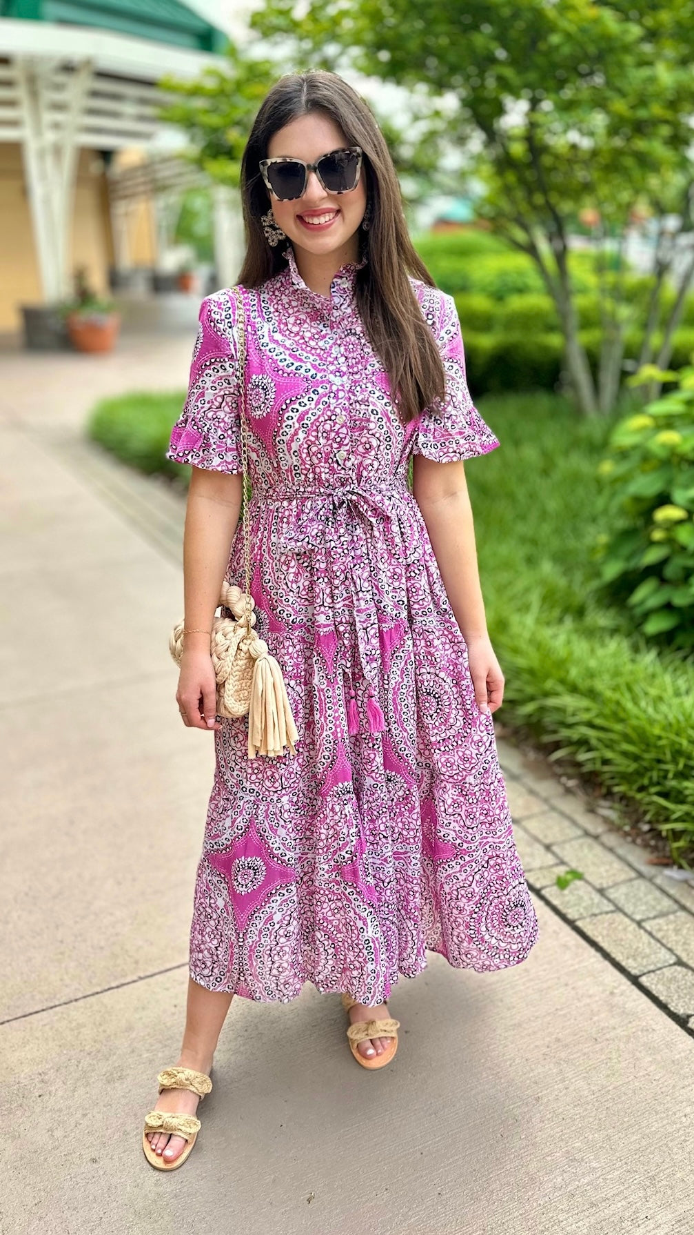 Ivy Jane Lilac Paisley Ruffle Collar Tie Waist Midi Dress