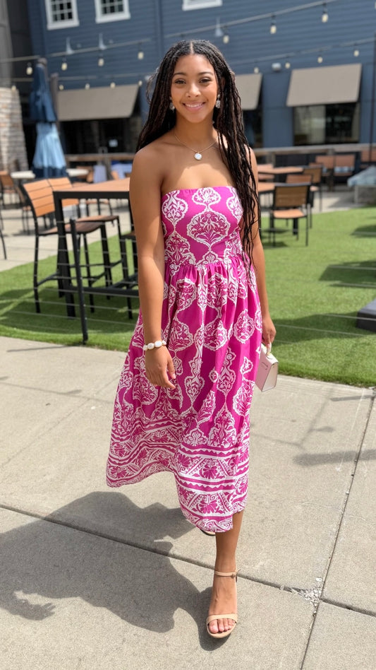 Lola Abstract Dress - Magenta