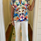 Annmarie Blue Floral Mix Ruffle Sleeve Top