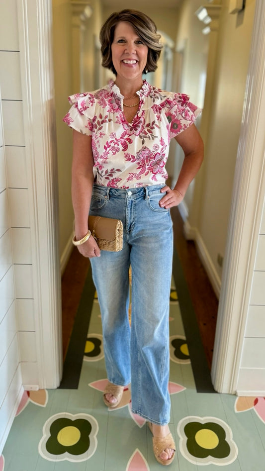 Elegant Evie Pink Floral Top
