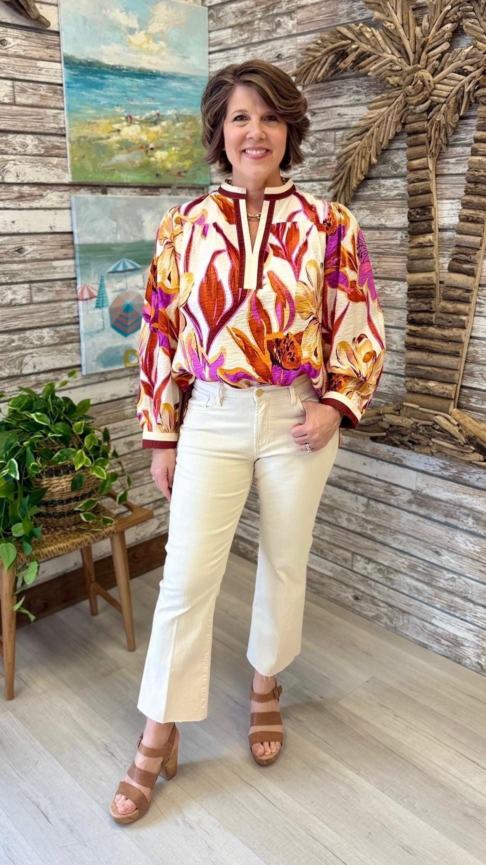 Molly Floral Mix Top - Brick