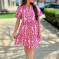 Eva Eyelet Embroidered V Neck Dress - Pink & Red