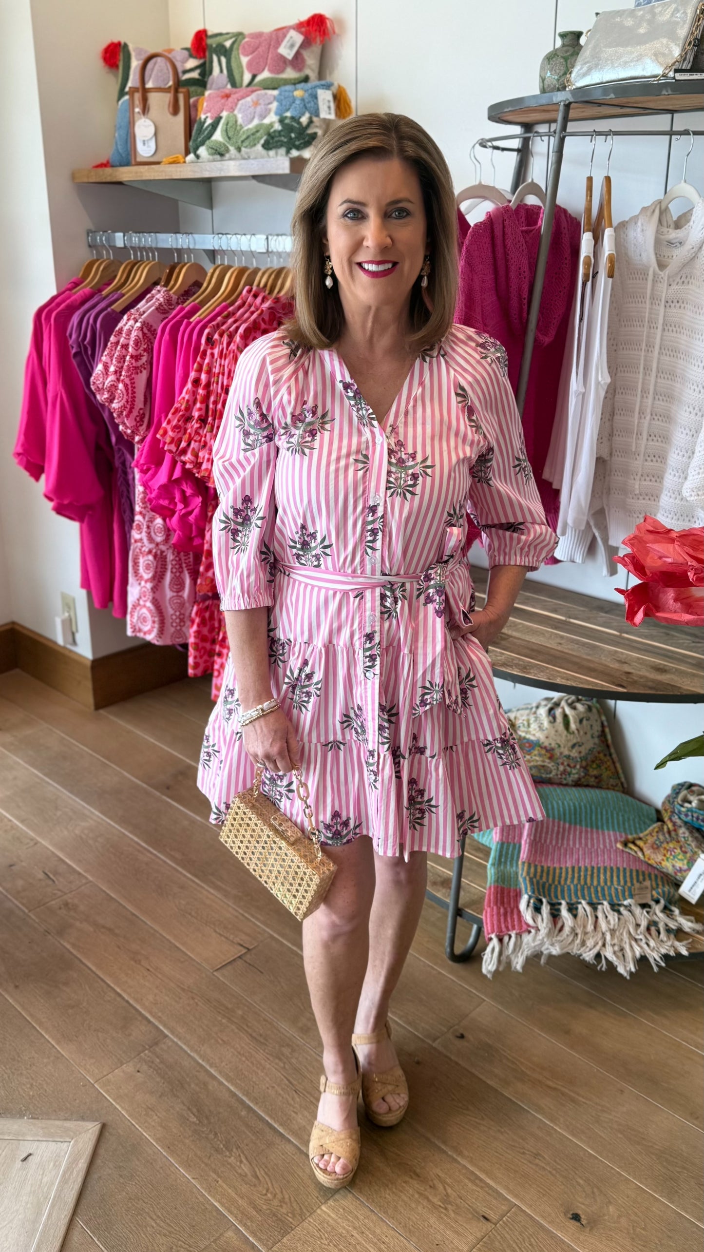 Gabby Garden Dress - Pink Stripes & Florals