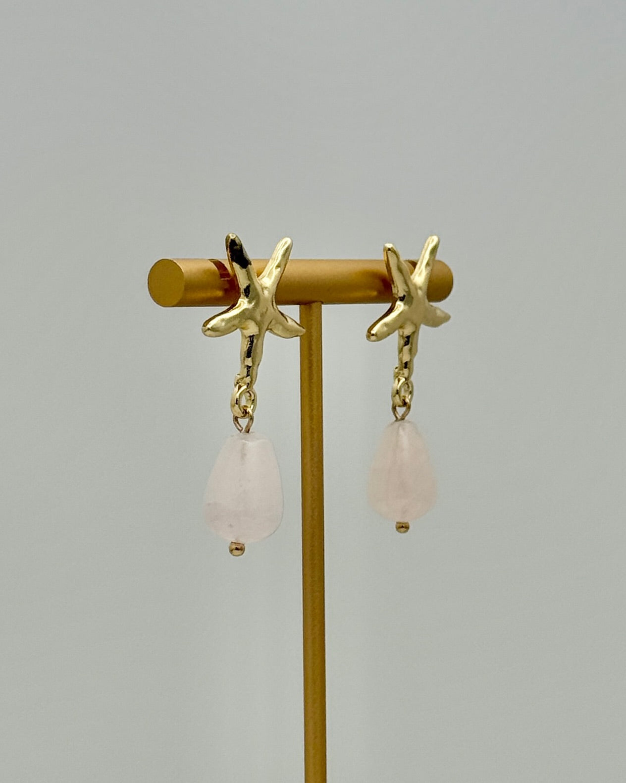 Starfish & Pink Stone Drop Earrings