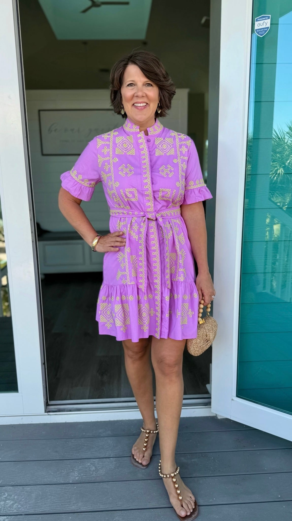 Uncle Frank Cross Stitched Dress - Pink