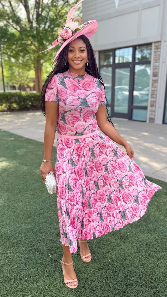 Rose Pleated Skirt - Pink Mix