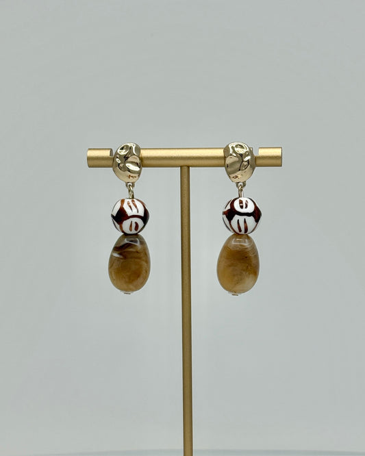 Ceramic Bead Earrings - Brown