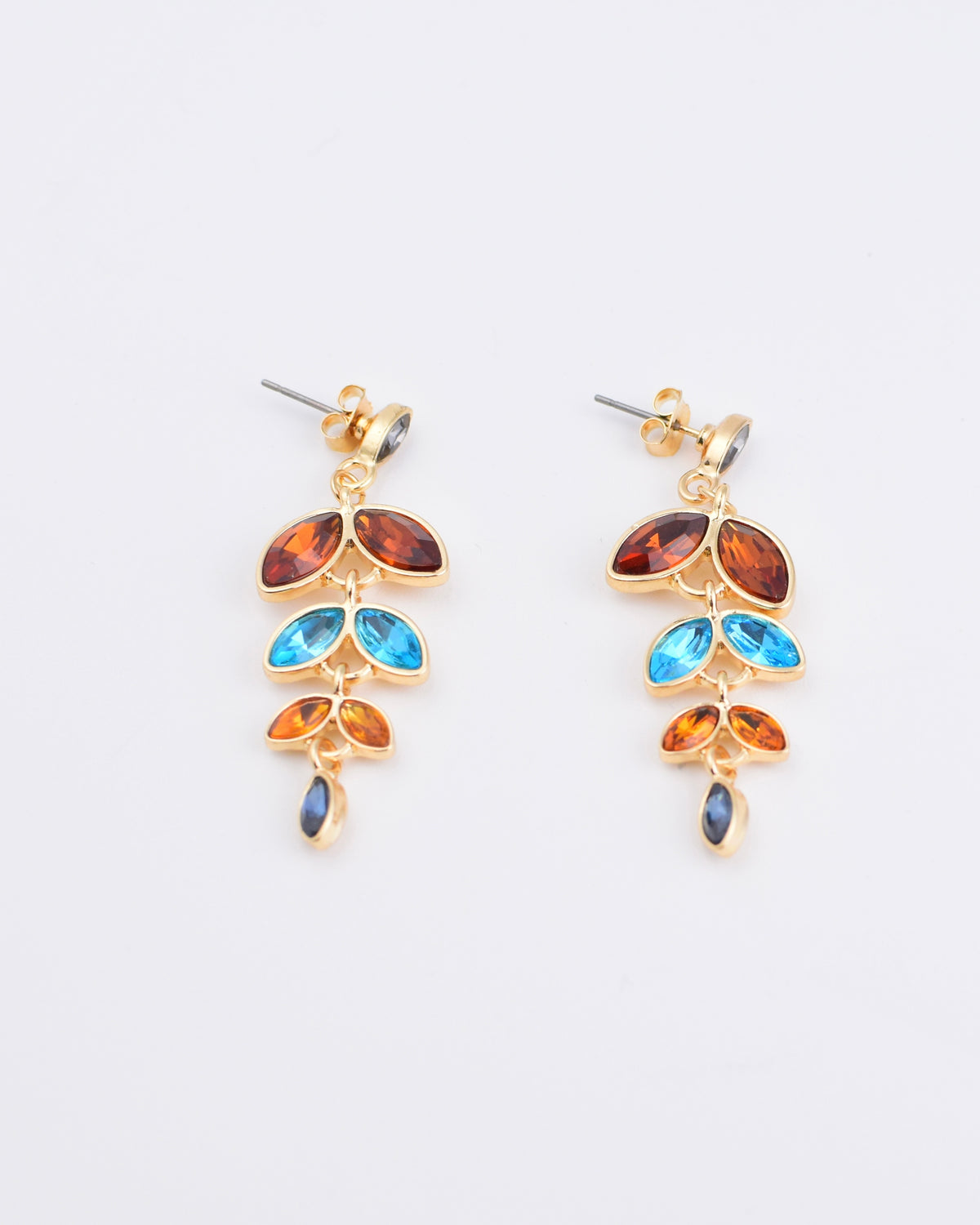 Multi Leaf Crystal Drop Earrings