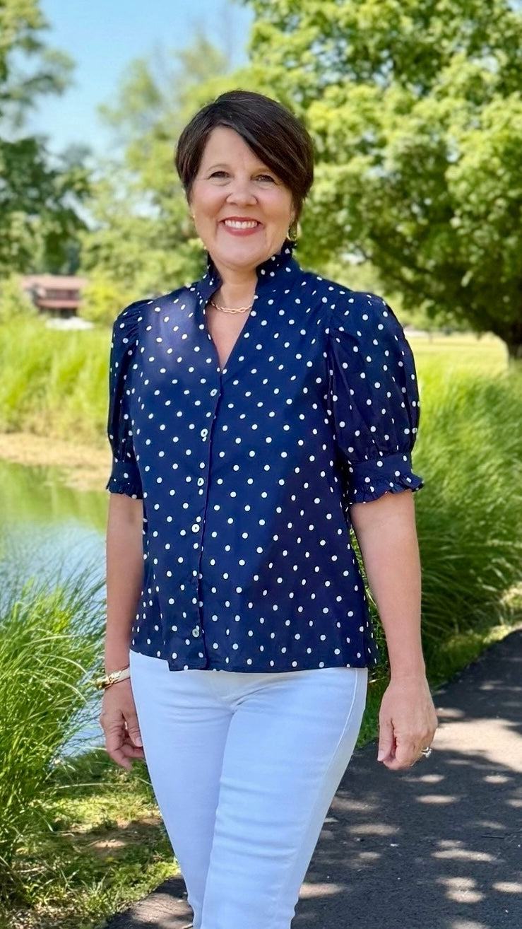 Riley Polka Dot Top - Navy & White