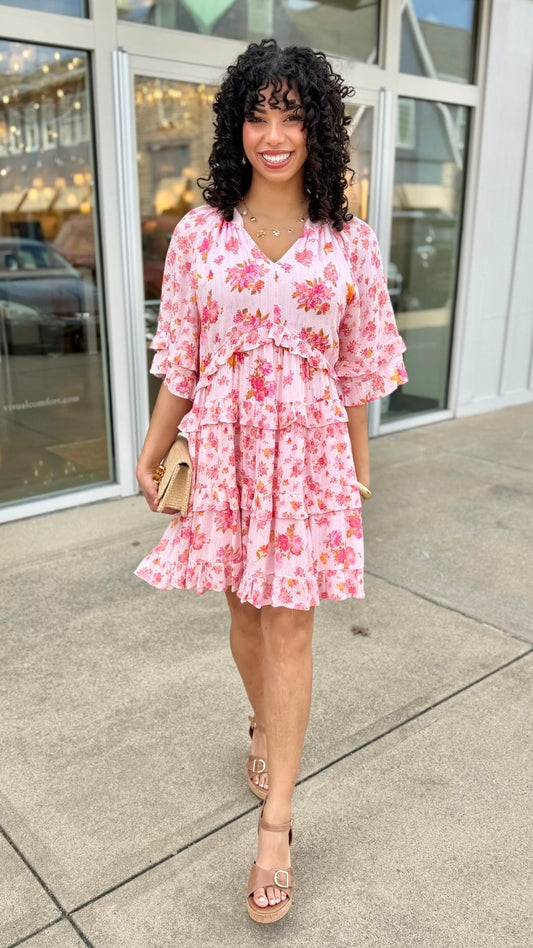Angie Ruffle Dress - Pink