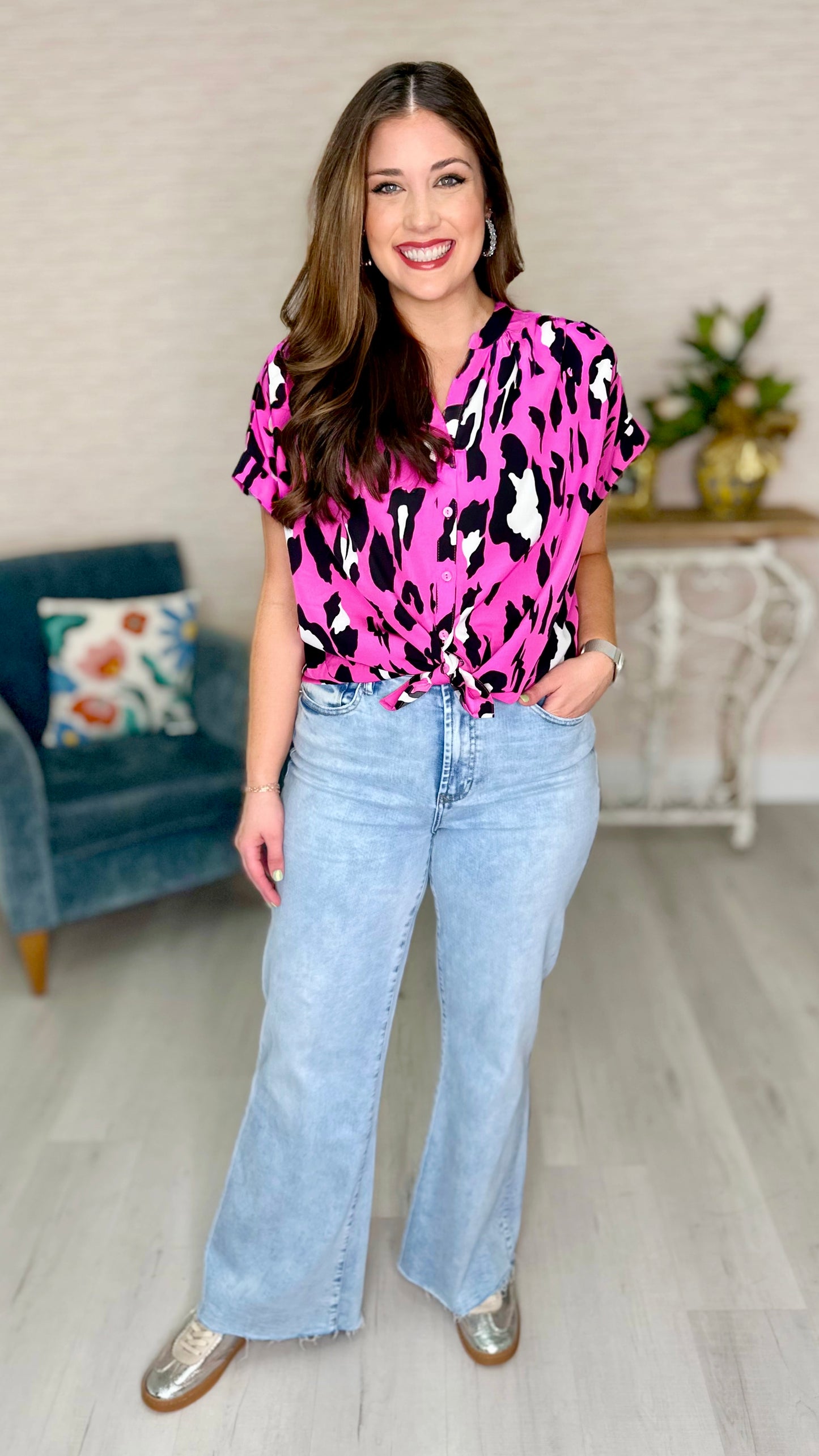 Festive Fuchsia Leopard Blouse