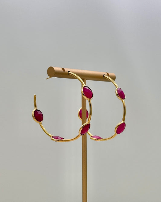 Gold & Magenta Crystal Hoop Earrings