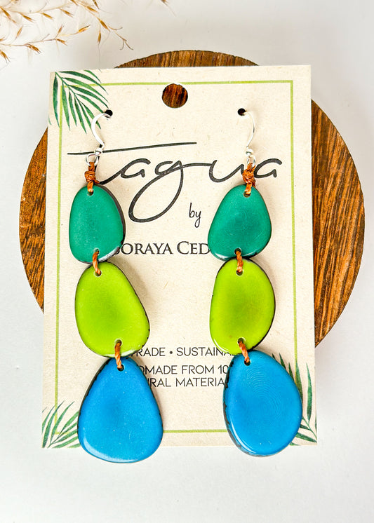 Tagua Bali Tiered Earrings - Emerald Combo