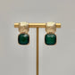 Bold Square Stone Earrings - Green