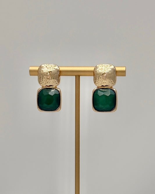 Bold Square Stone Earrings - Green
