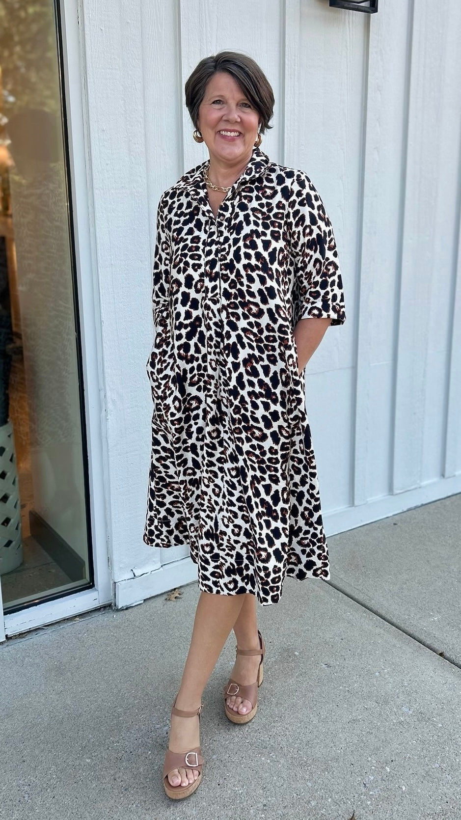 Uncle Frank Leopard Shift Shirt Dress