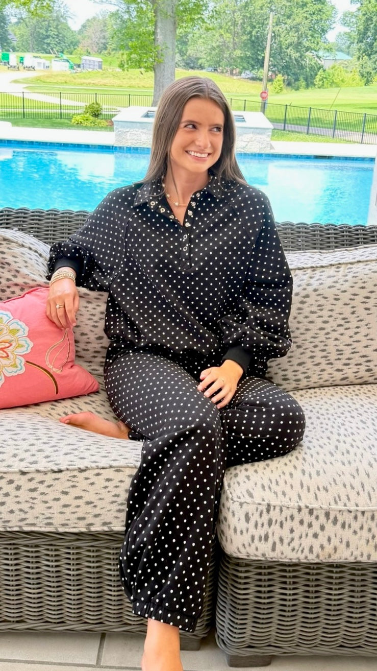 Kaia Micro Polka Dot Sweatshirt - Black & White