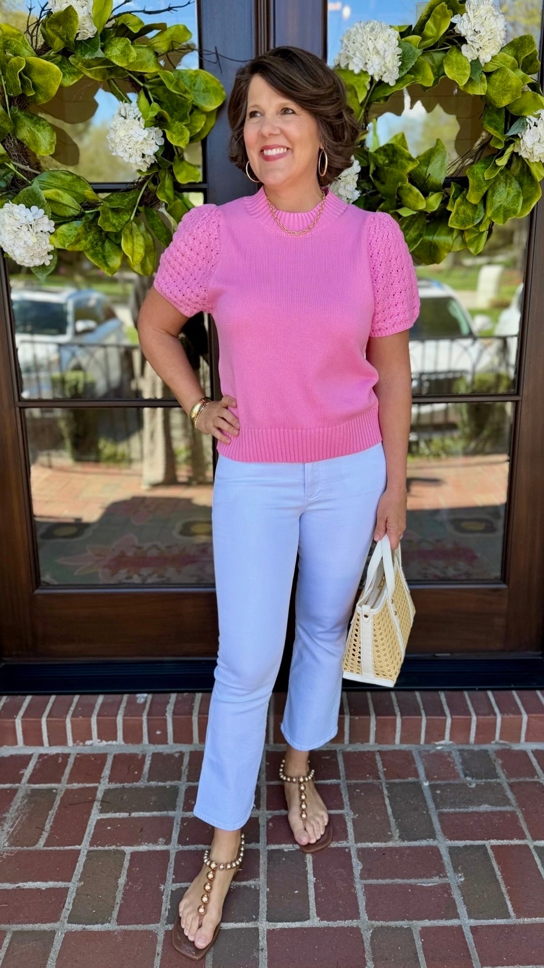 Genevieve Crochet Sweater - Bubble Gum