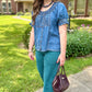 Ivy Jane Denim Ruffled Neck Top